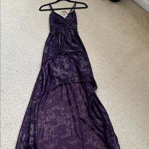 MAX & CLEO Purple Shimmer High Low Empire Waist Dress
